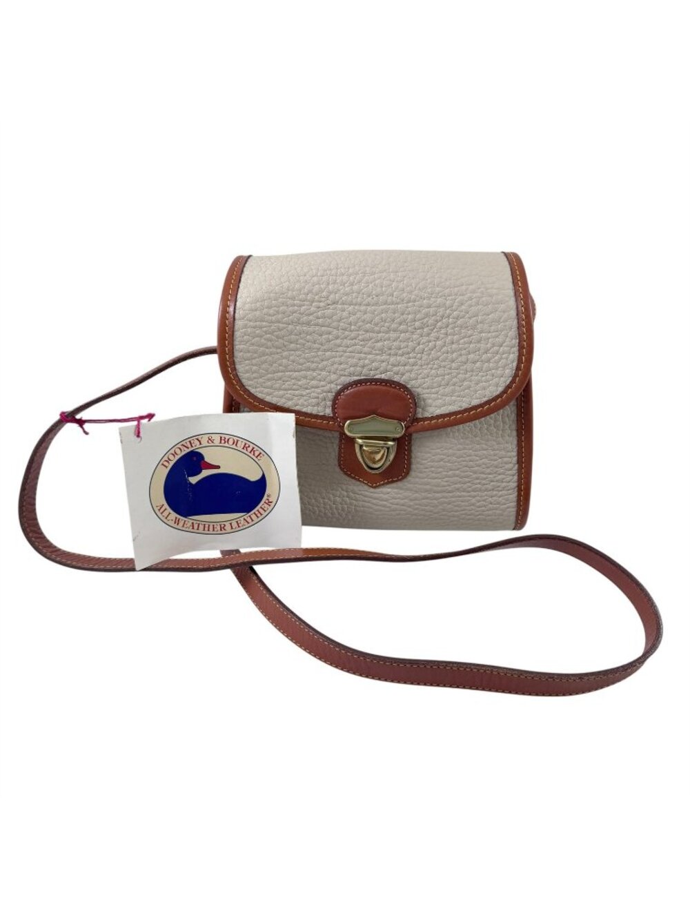 Dooney & Bourke Crossbody Bag Vintage Pebbled Leather Cream Brown Made USA NWT